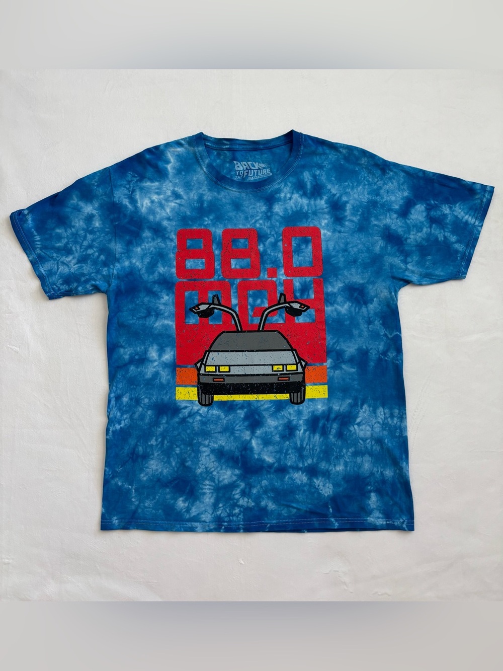 Back To The Future The Musical Blue Tie Dye Time Machine 88 MPH T-Shirt Large